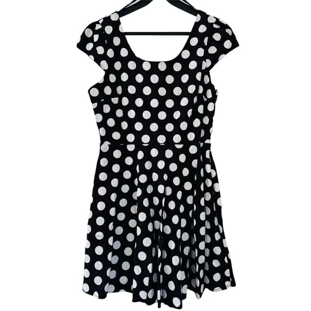Forever 21 Black White Polka Dot Fit & Flare Dress Size Large